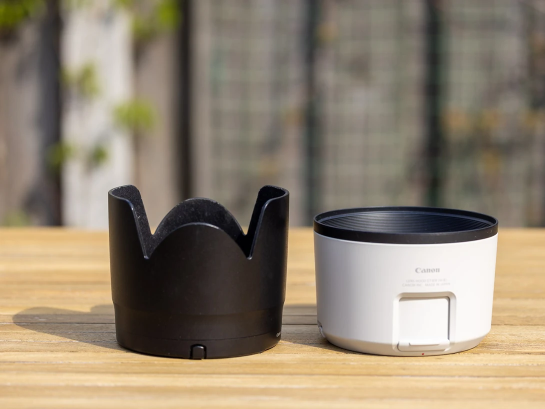 Two types of lens hoods. The petal shape, and the round one.