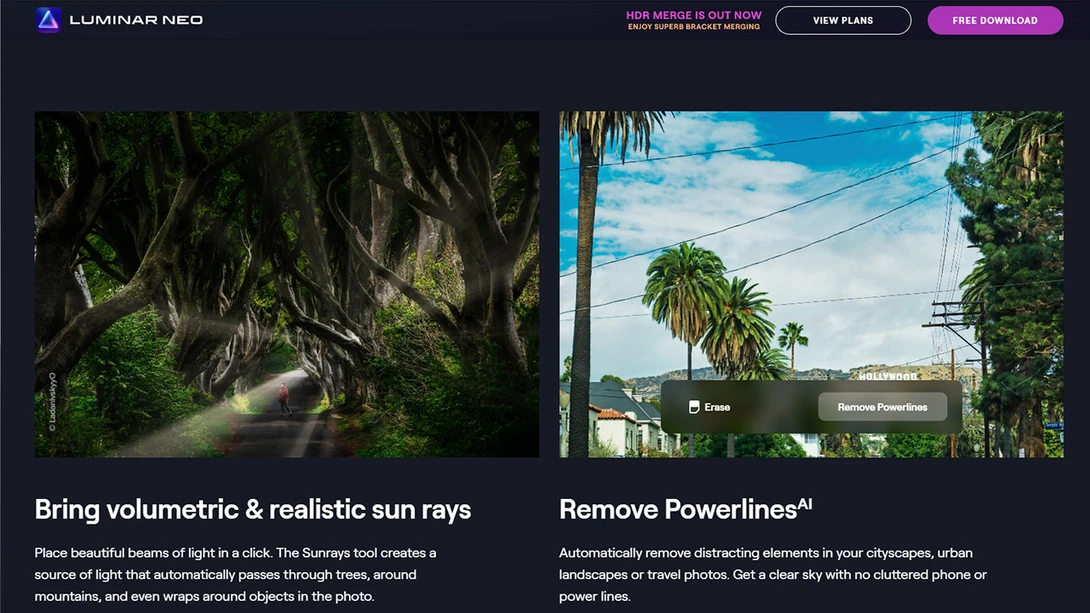 Screenshot from the Luminar NEO website