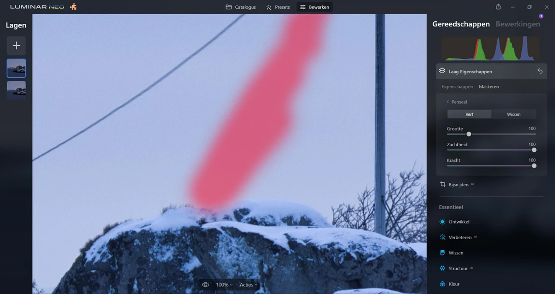 You can also mask the complete image, and use the brush to remove the lines.