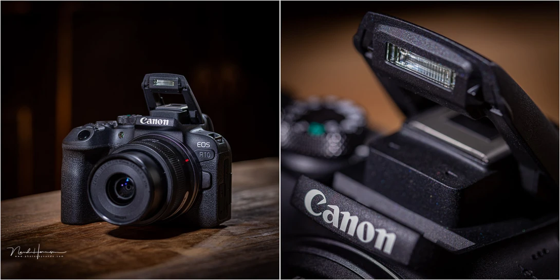 The first mirrorless camera from the EOS R series that has a built in flash.