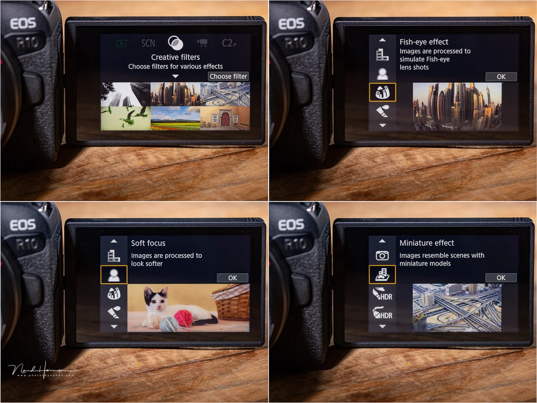 The menu offers a lot of creative settings, which makes clear this camera is targeted for the photographer that doesn't want to dive into the world of post-processing on a computer.