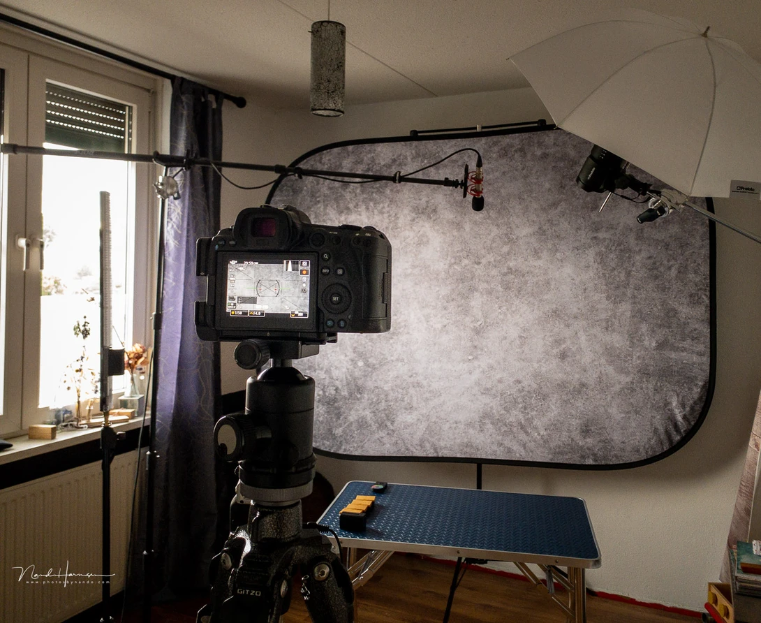 I made a small studio for video, just a simple recording and the Profoto B10 with umbrella was perfect for the job.