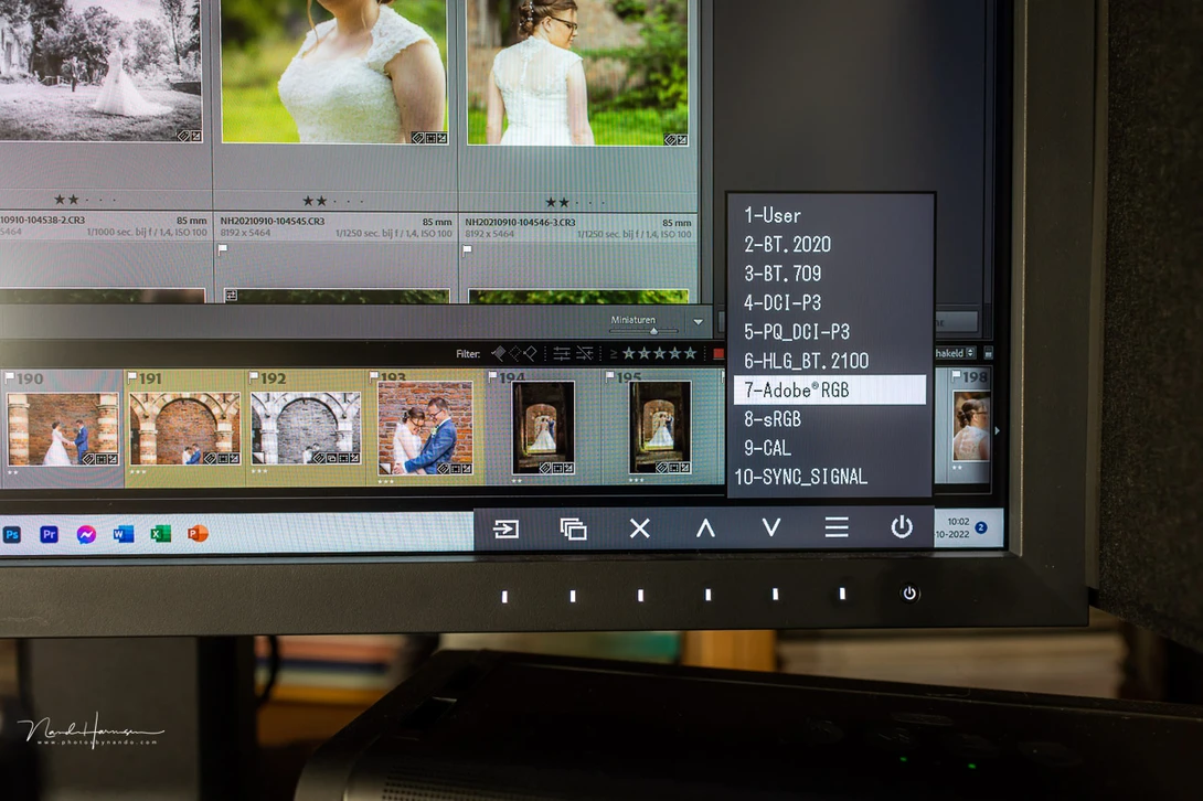Switch to the color space you prefer when working with photos. Often AdobeRGB will be the best choice.