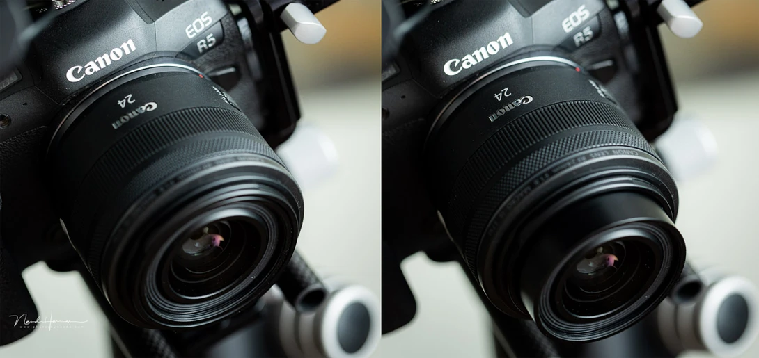 It's just 1.3 centimeters, but because of the small size of the lens it's enough to make it more than noticeable.