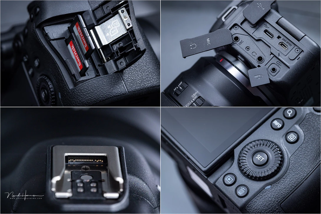 The card slots and connections on the Canon EOS R6 mark II