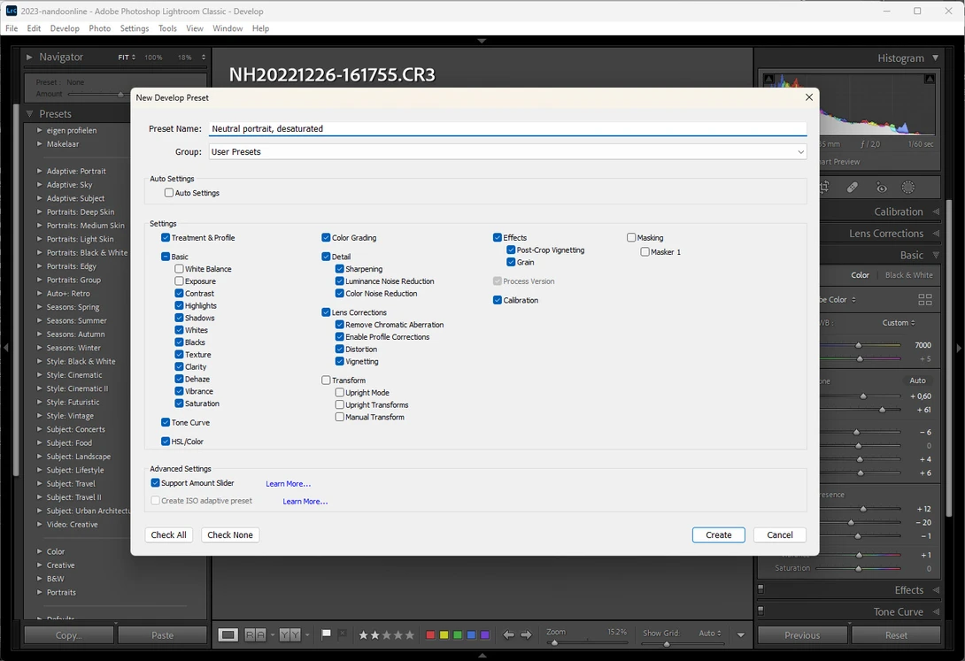 This is often the wrong way in making a preset. Every setting you include will overwrite any adjustments you made already.