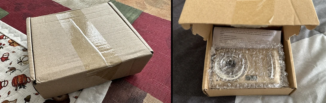 This was really the box the camera came in. Inside, the camera was packed in a bubble wrap sleeve, and it included a micro-USB cable for some reason and photocopied instructions.
