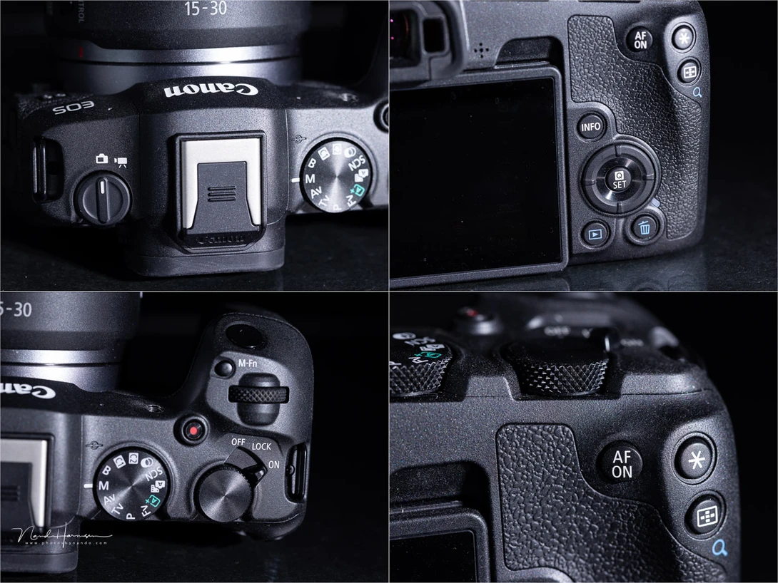 The button and dial layout of the Canon EOS R8 has no surprises. Everything looks familiar.