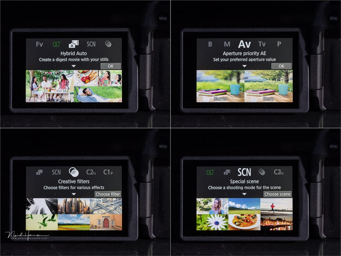 There are creative filters and scene selections available for the jpeg shooter. The menu offers guidance for less experienced users also, which can be turned off as well.