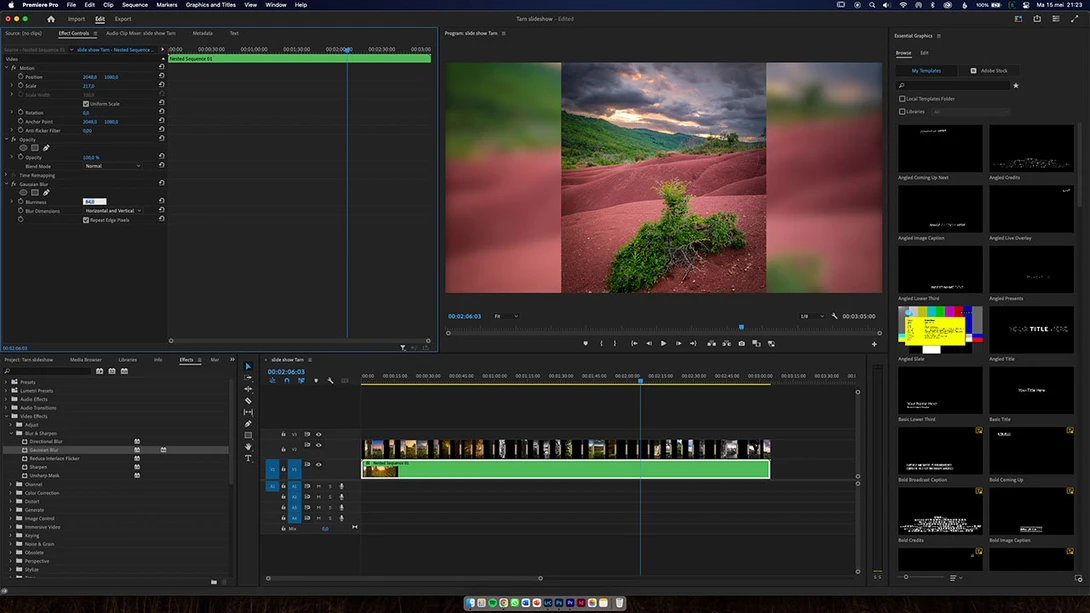 Enlarge the nested track until it fills the frame. Add a gaussian blur effect and any other effect you like. Just remember, it's best to keep it simple.