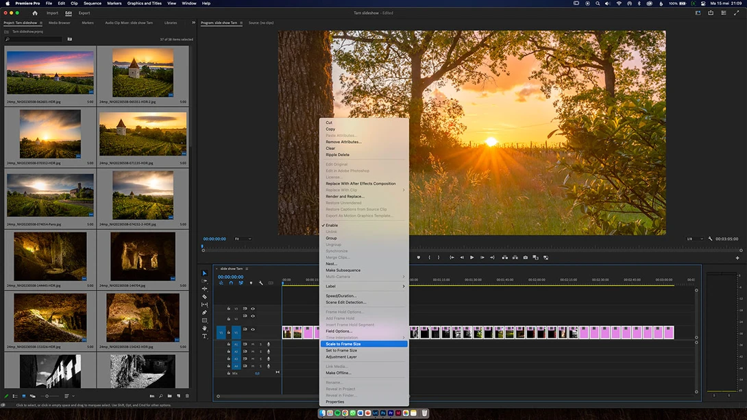 Add all photos into the track at once and scale to frame size if needed.