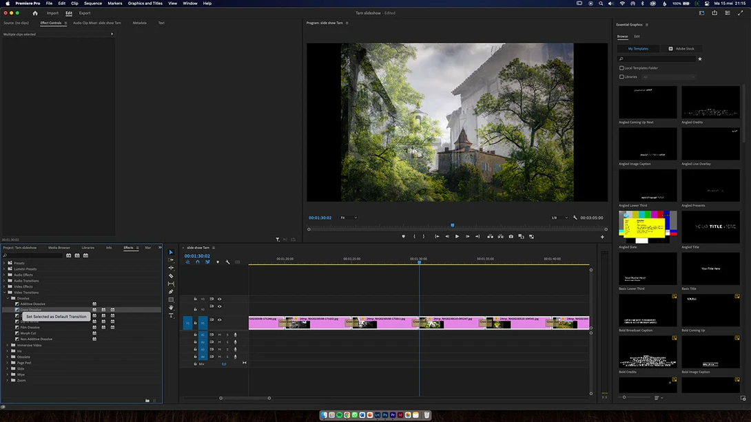 Choose a transition between the photos. One second transition is a good duration.