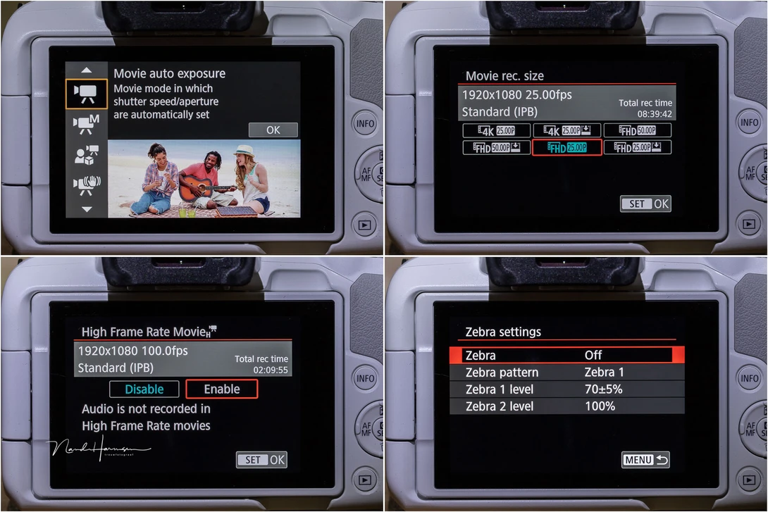 Video settings on the Canon EOS R50. It feels too limited for the serious filmer.