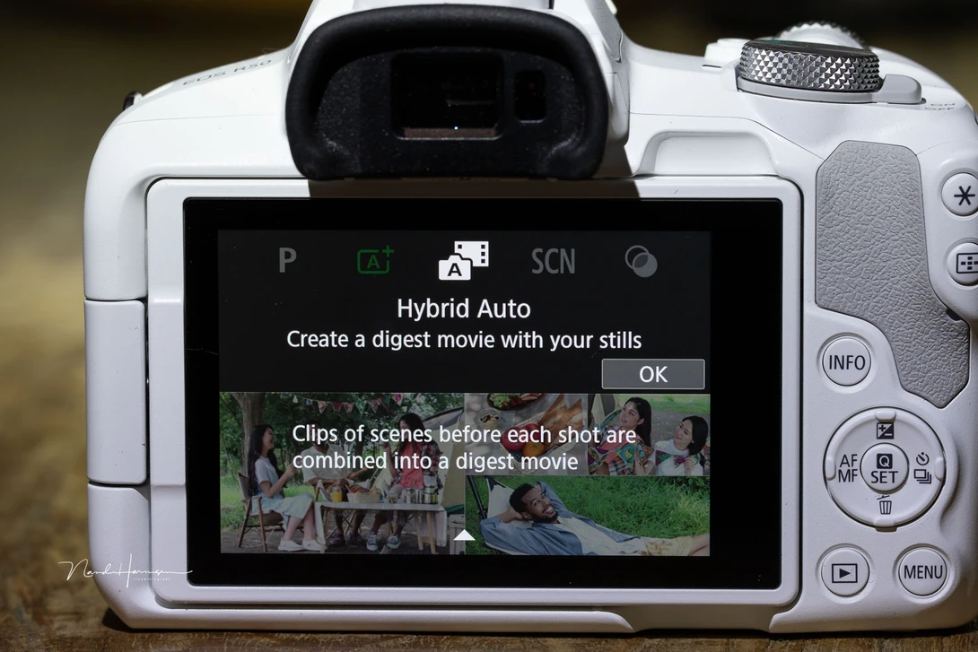 The help screens of the Canon EOS R50 make it easy to choose the best setting.