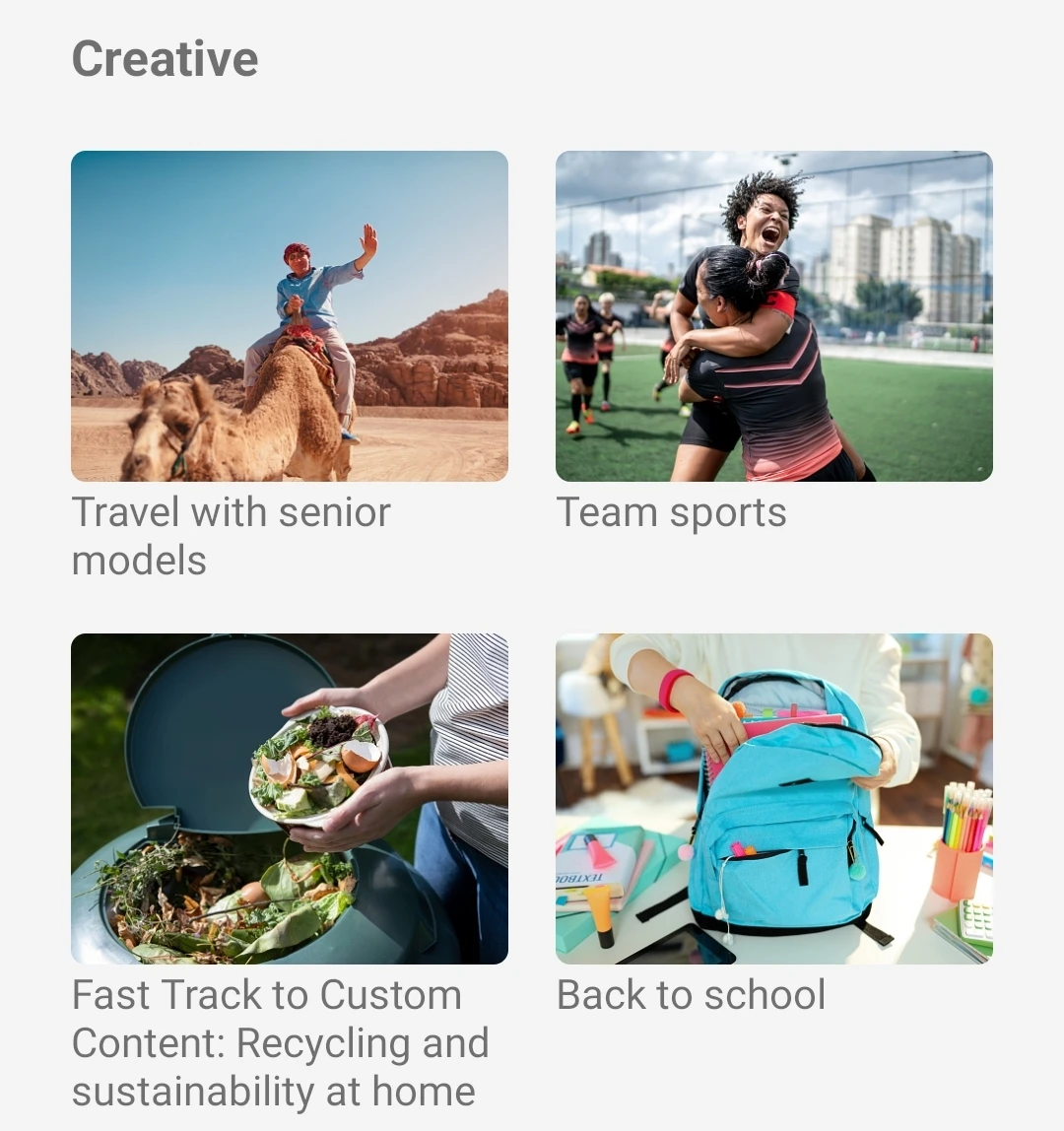 Grid of four photography project concepts including travel, sports, food, and back-to-school themes.