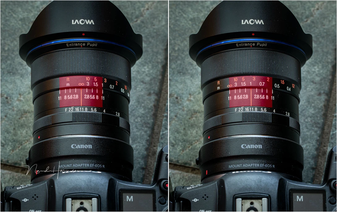 Finding the hyperfocal distance can be tricky. Use PhotoPills, or the depth of field scale if present on your lens.&nbsp;
