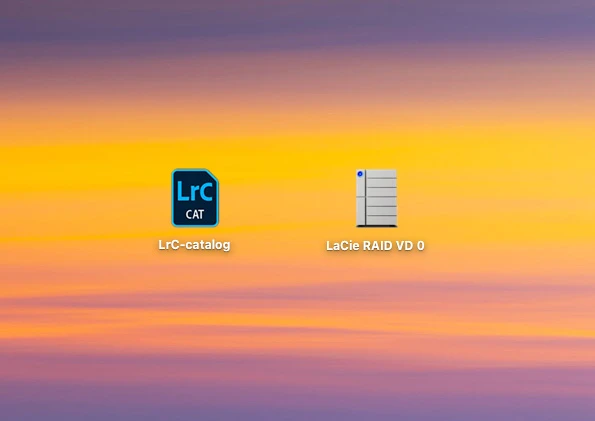 There are two shortcuts on my desktop screen, one links to the Direct Attached Storage system, the other one to the Lightroom Classic catalog SSD.