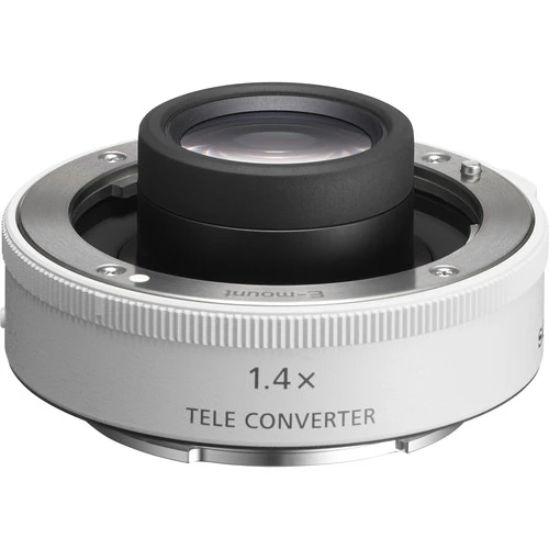 Sony 1.4x teleconverter with white barrel and black rear optical element.