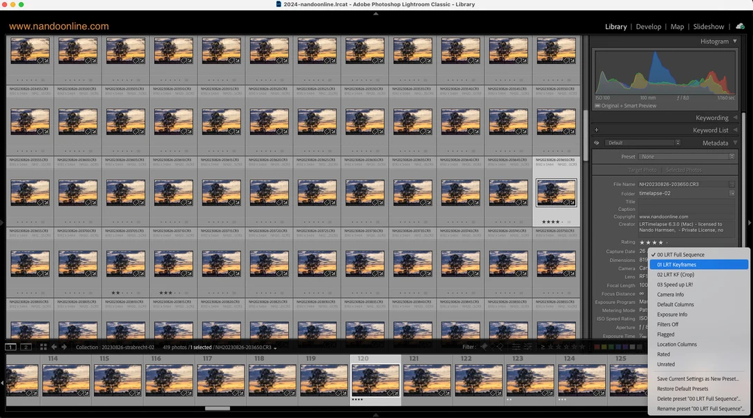 Having thousands of photos in Lightroom to be edited is no problem whatsoever. But if the exposure is changed during the recording of the timelapse, it becomes difficult to do so by hand.
