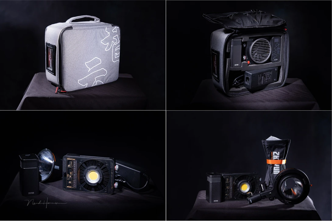 The Combo or Pro set comes with a nice bag. Unfortunately it hasn't got room for the Bowens Mount Adaptor, or any other light modifier with the ZY mount, except the mini reflector dish.