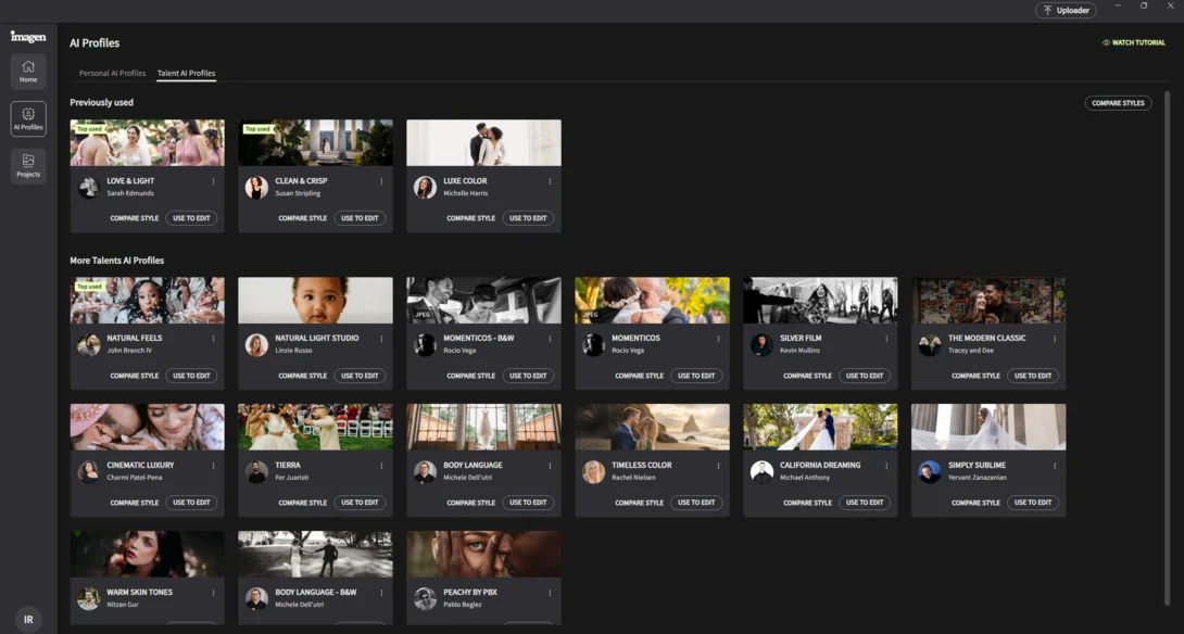 Screenshot of a streaming platform's All Profiles page displaying featured and available user profiles with thumbnail images.