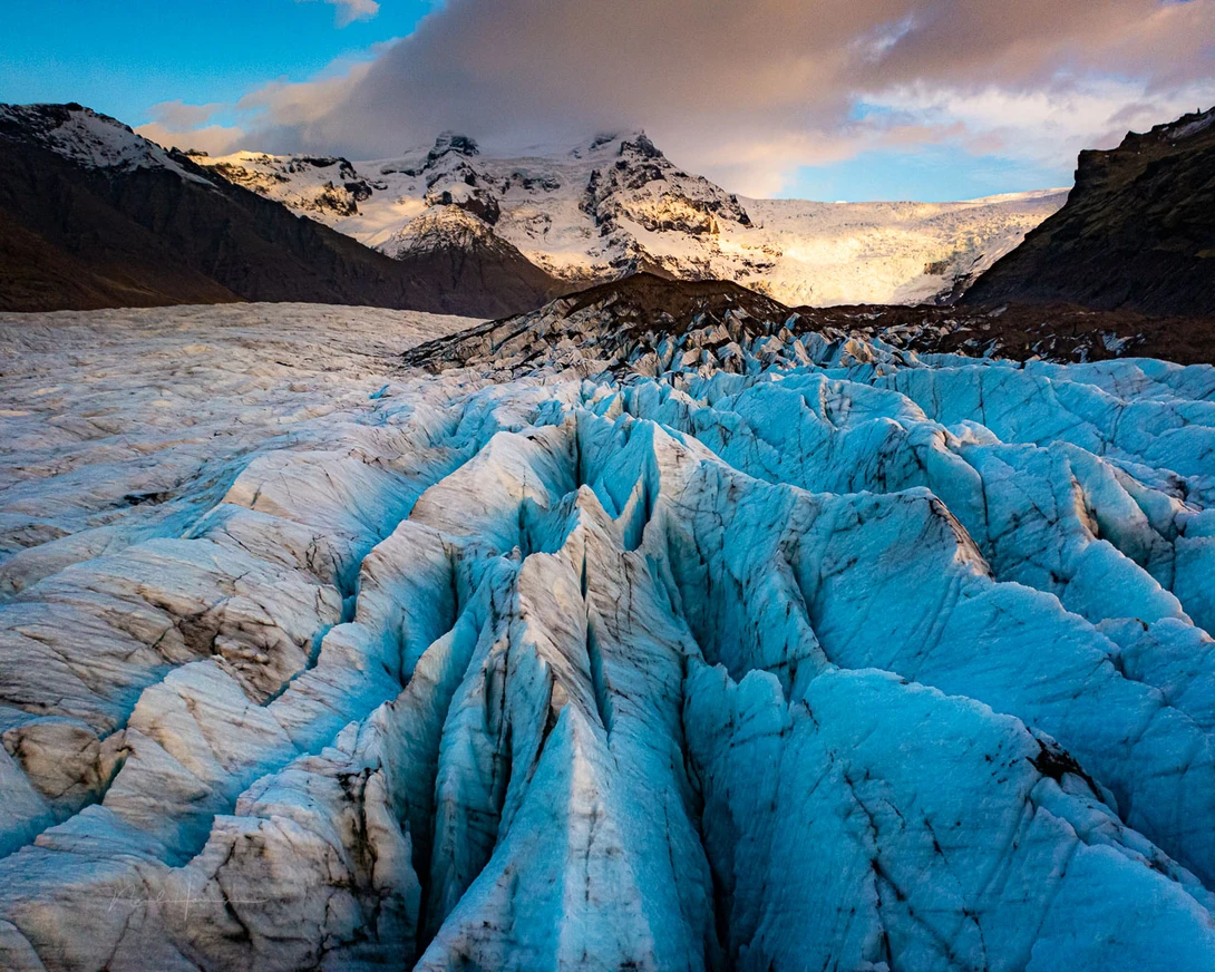 It's impossible and probably lethal to climb a glacier like this. But a drone can reach such a place without any danger.