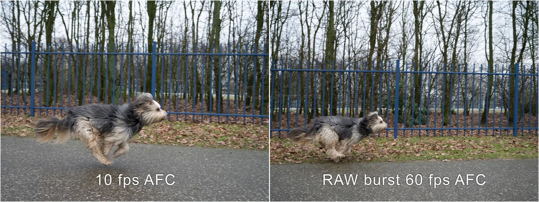 Testing the rolling shutter effect with 10 frames per second, and for the RAW burst at 60 frames per second.