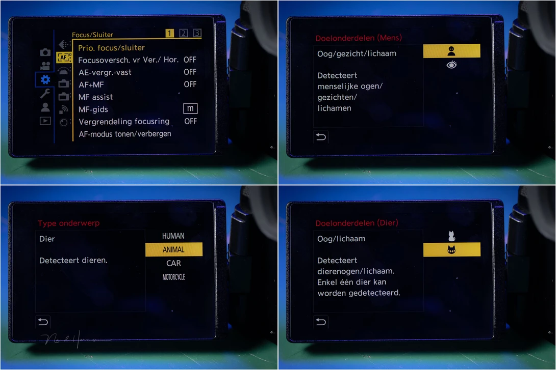 A couple of screens from the autofocus menu.&nbsp;Sorry about the Dutch menu, I forgot to set it to the English language.