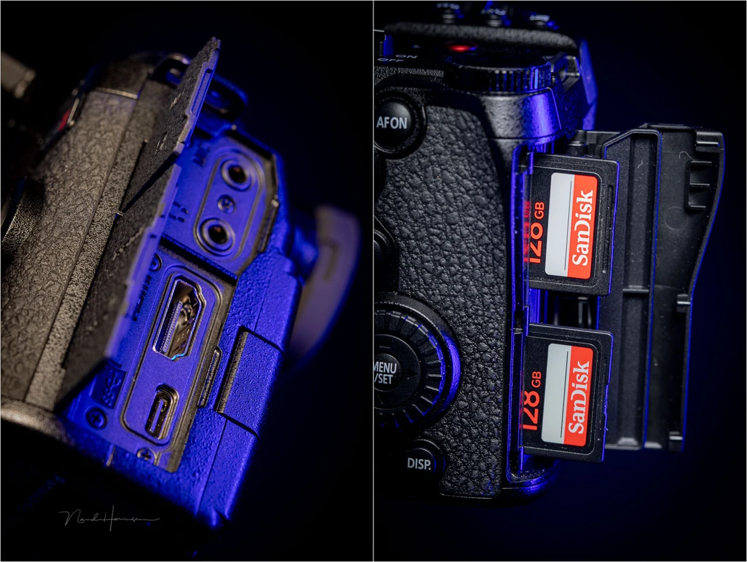 A dual UHS-II-SD card slot and the connections including a nice full size HDMI.
