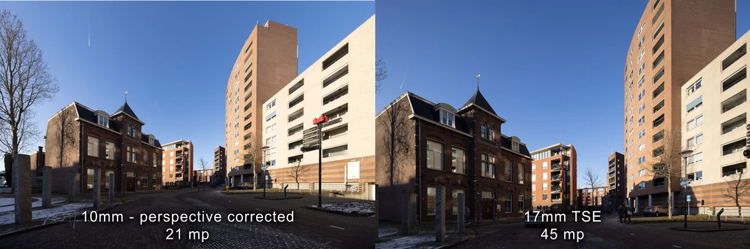 The corrected 10mm field of view compared with the 17mm shifted tilt-shift lens.