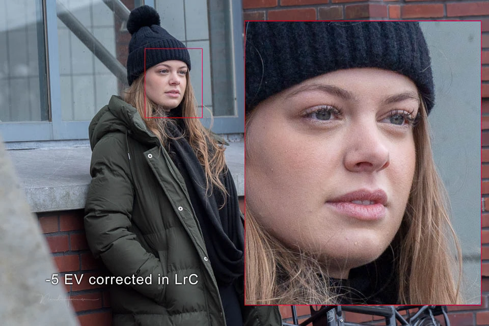 The result from the A7C II in a real life situation. On purpose 5EV underexposed, corrected in Lightroom Classic, without noise reduction.