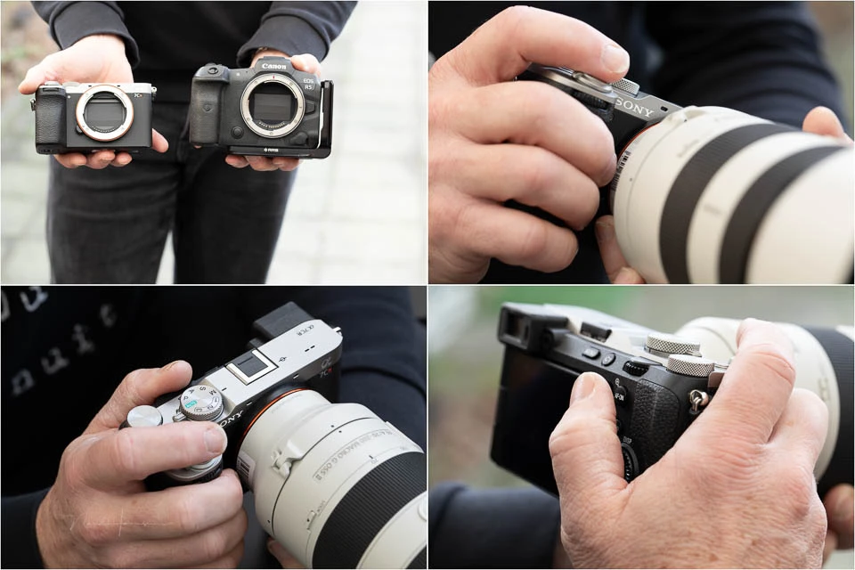I didn't have a A7 IV or A7R V available, but you can get a reasonable impression of the size next to the Canon EOS R5.&nbsp;