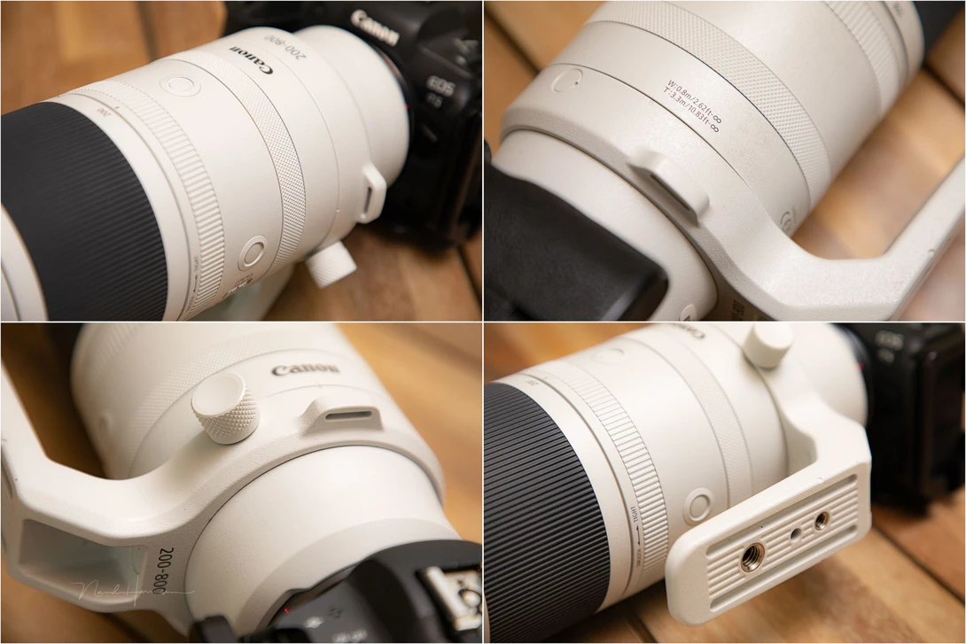 The tripod collar is confortably large, but it lacks locks at 0, 90, and 180 degrees.