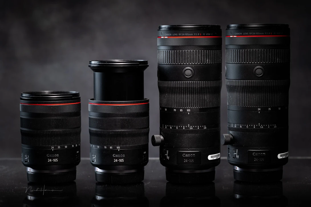 Compared to the f/4 version, the f/2.8 is almost twice as large and twice the weight. It doesn't change length when zooming, though.