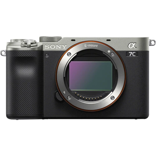Sony a7C mirrorless camera body shown from front with lens mount exposed.