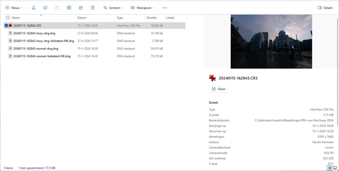 A look inside Windows Explorer to see the different file sizes.&nbsp;