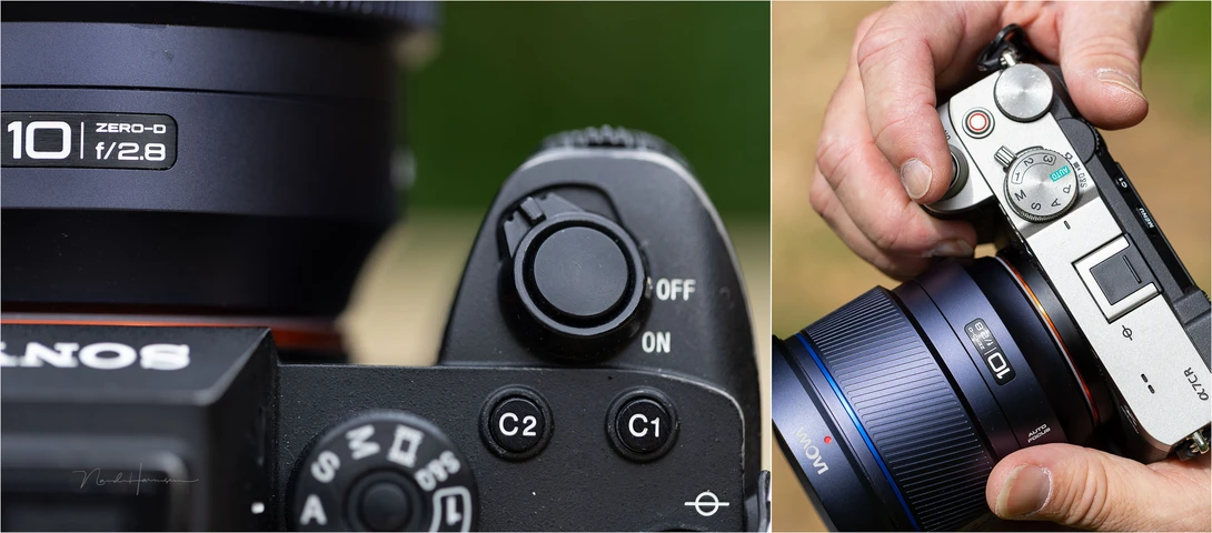 The lens doesn't fit well on a Sony camera. I can't get my fingers in-between lens and grip. I don't have large fingers at all.