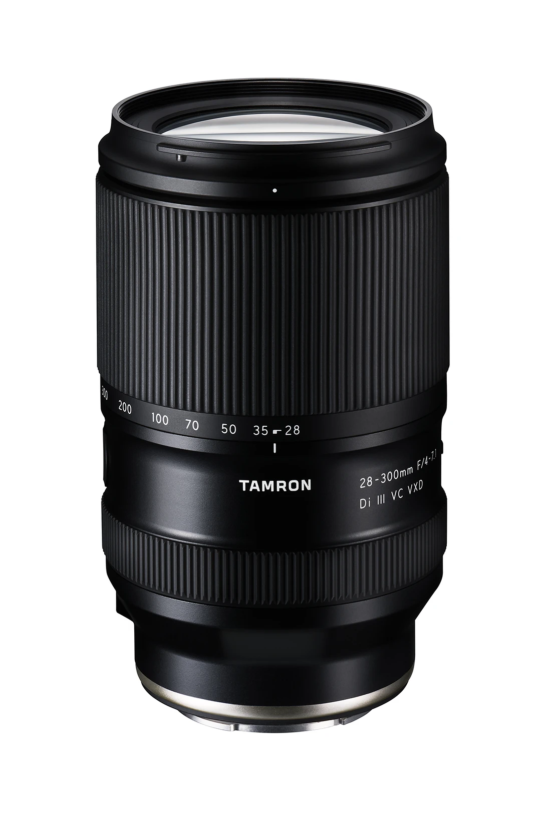 Tamron 28-200mm telephoto zoom lens with black barrel and ribbed grip sections.
