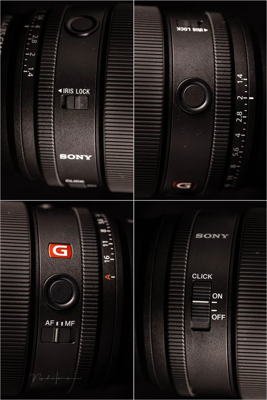 An overview of the buttons and switches present on the Sony FE 85mm f/1.4GM II