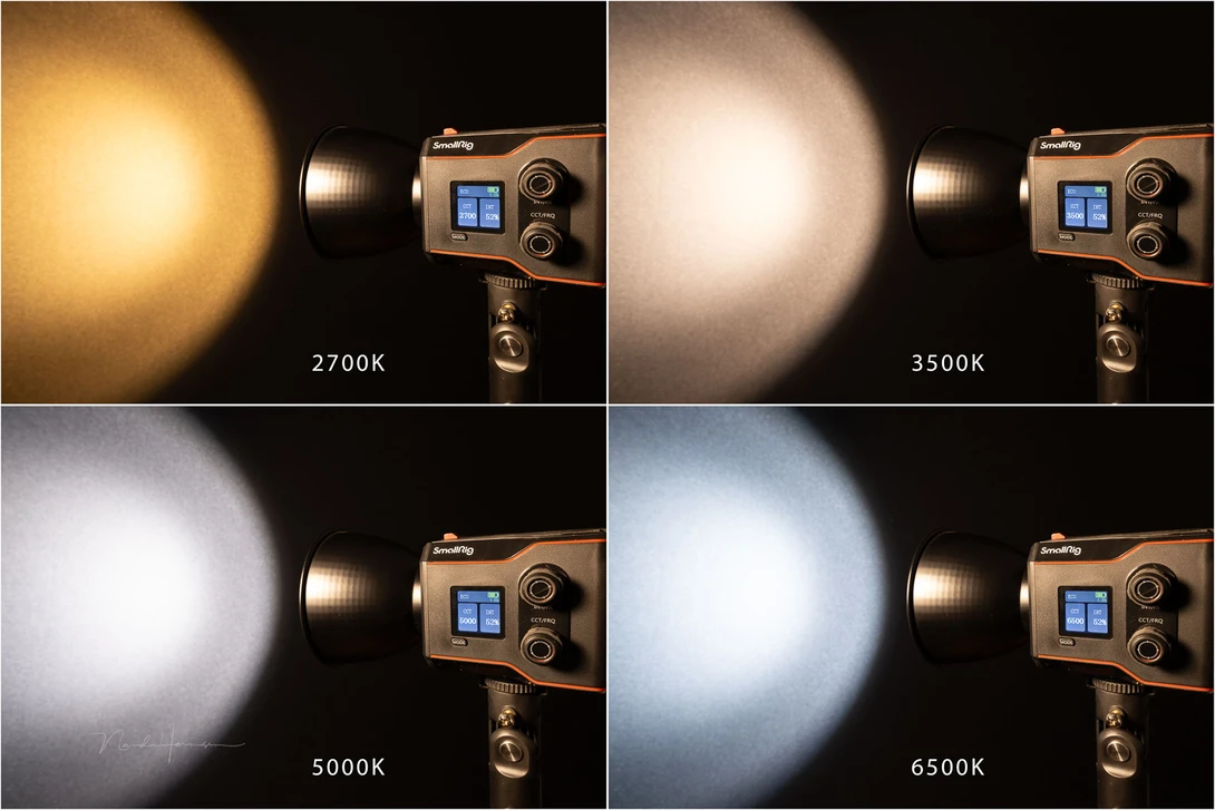 The color temperature at different settings. These settings are not that accurate.
