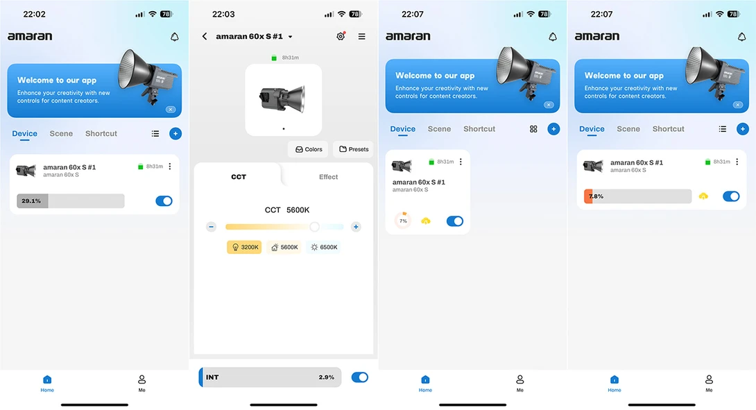 There are thumbnails and a list of available lights. A lot of information is accessible without diving too deep into the settings.