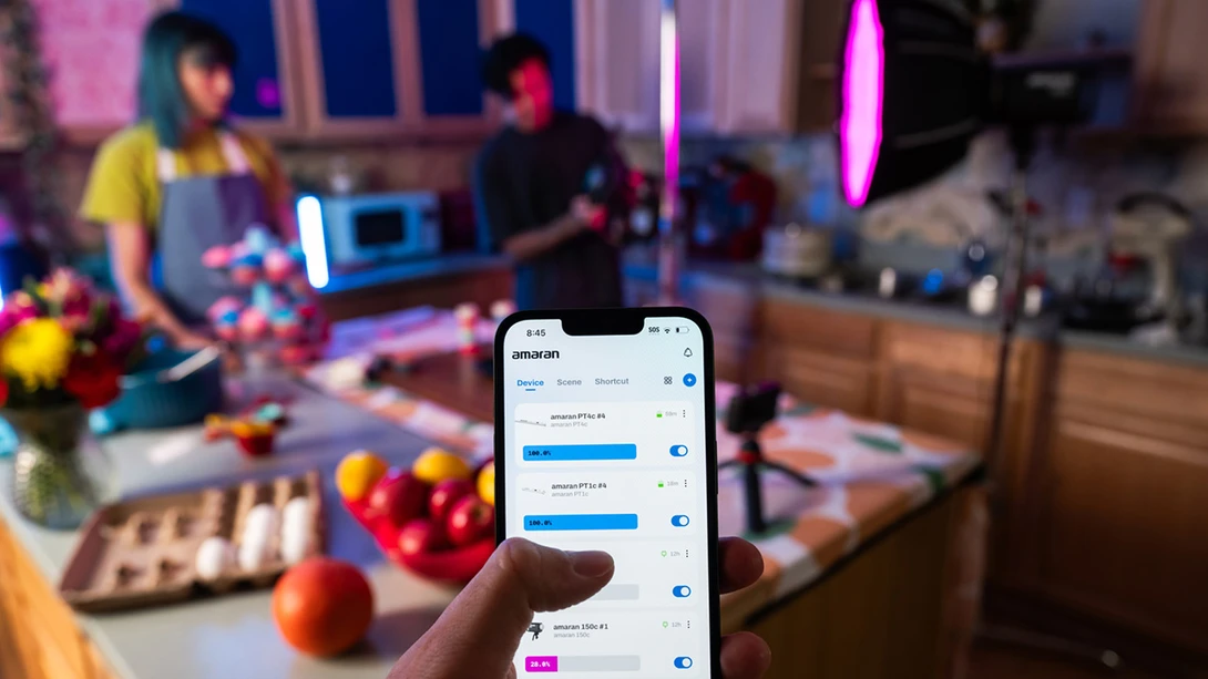 A promotional image by Amaran that shows a possible real life use of the app.