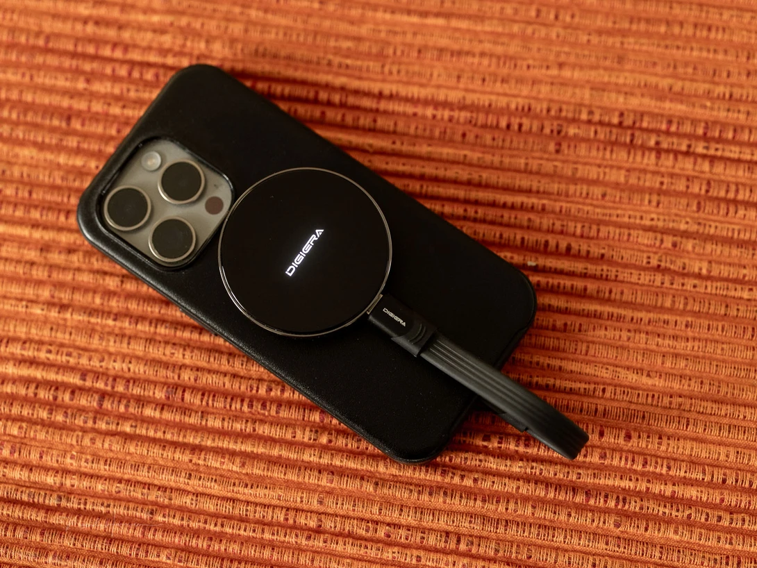 The iPhone 15 Pro with the DigiEra 1TB SSD connected