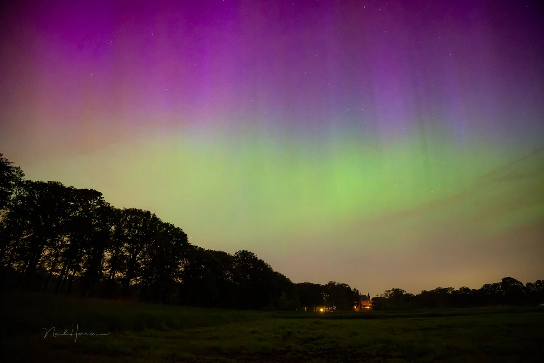 A rare appearance of northern lights in the Netherlands at 52 degrees latitude.&nbsp;