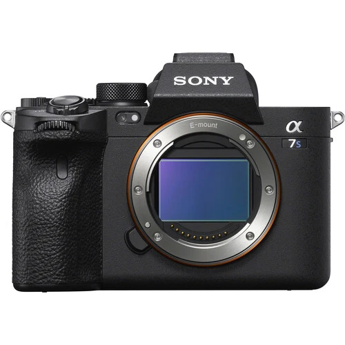 Sony a7R V mirrorless camera body with sensor exposed, showing full-frame sensor and mirror mechanism.