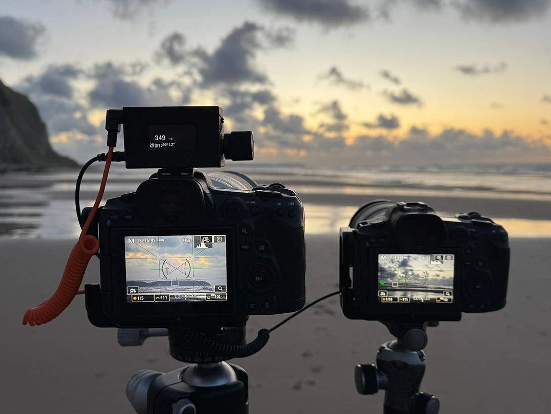 Behind the scenes during the Opal Coast Moments timelapse. One timer operates both cameras at the same time.