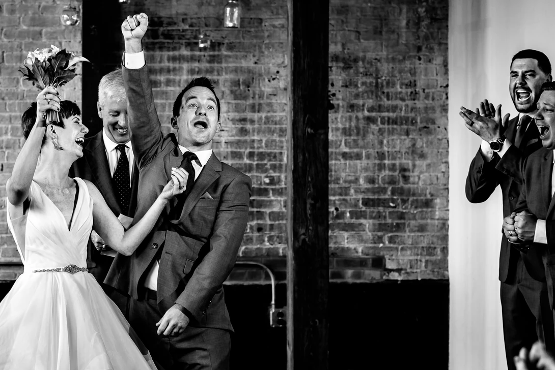 Couple celebrates during wedding ceremony