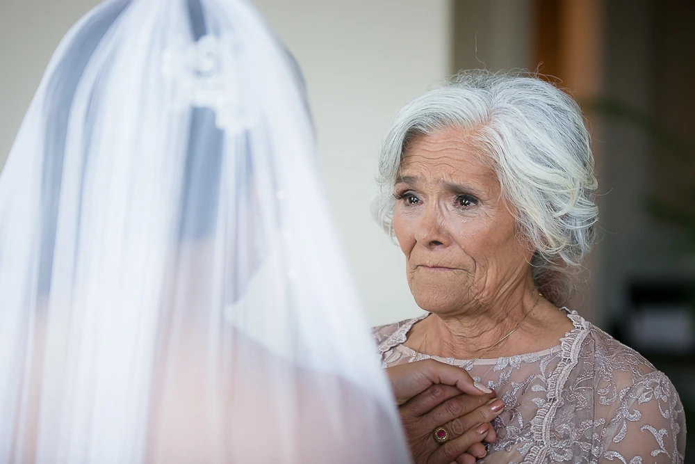 wedding photojournalism example of grandma and bride during bridal prep