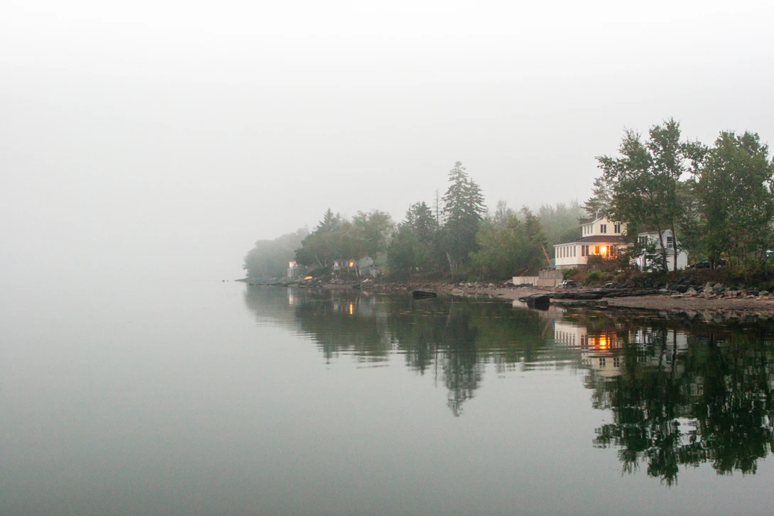 Mist over the fjord, Maine