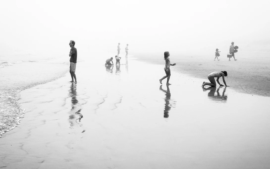 Misty beach scene, Maine
